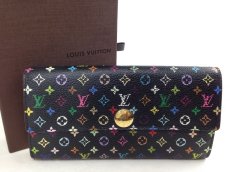 Photo1: Auth LOUIS VUITTON Multicolor Black Portefeuille Sarah Bifold Wallet 5J141570# (1)