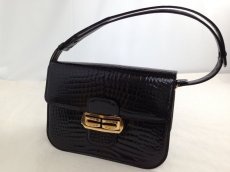 Photo1: Authentic Crocodile Shoulder Bag Black Crocodile Leather  5J130Y60p (1)