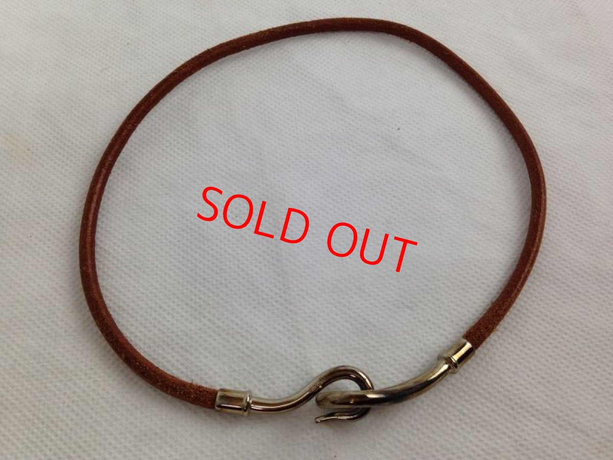 Photo1: Auth HERMES Jumbo Hook Double Wrap Bracelet Brown Leather Silver tone 5J280180# (1)