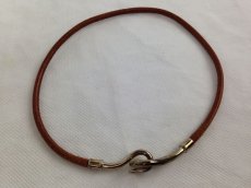 Photo1: Auth HERMES Jumbo Hook Double Wrap Bracelet Brown Leather Silver tone 5J280180# (1)