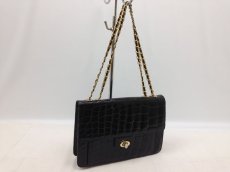 Photo1: Embossed Patent Leather Gold Tone Chain Black Shoulder Party Bag 5L090710#   (1)