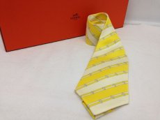 Photo1: Auth HERMES PARIS Men's Neck Tie 100% Silk Yellow 6D050080N (1)