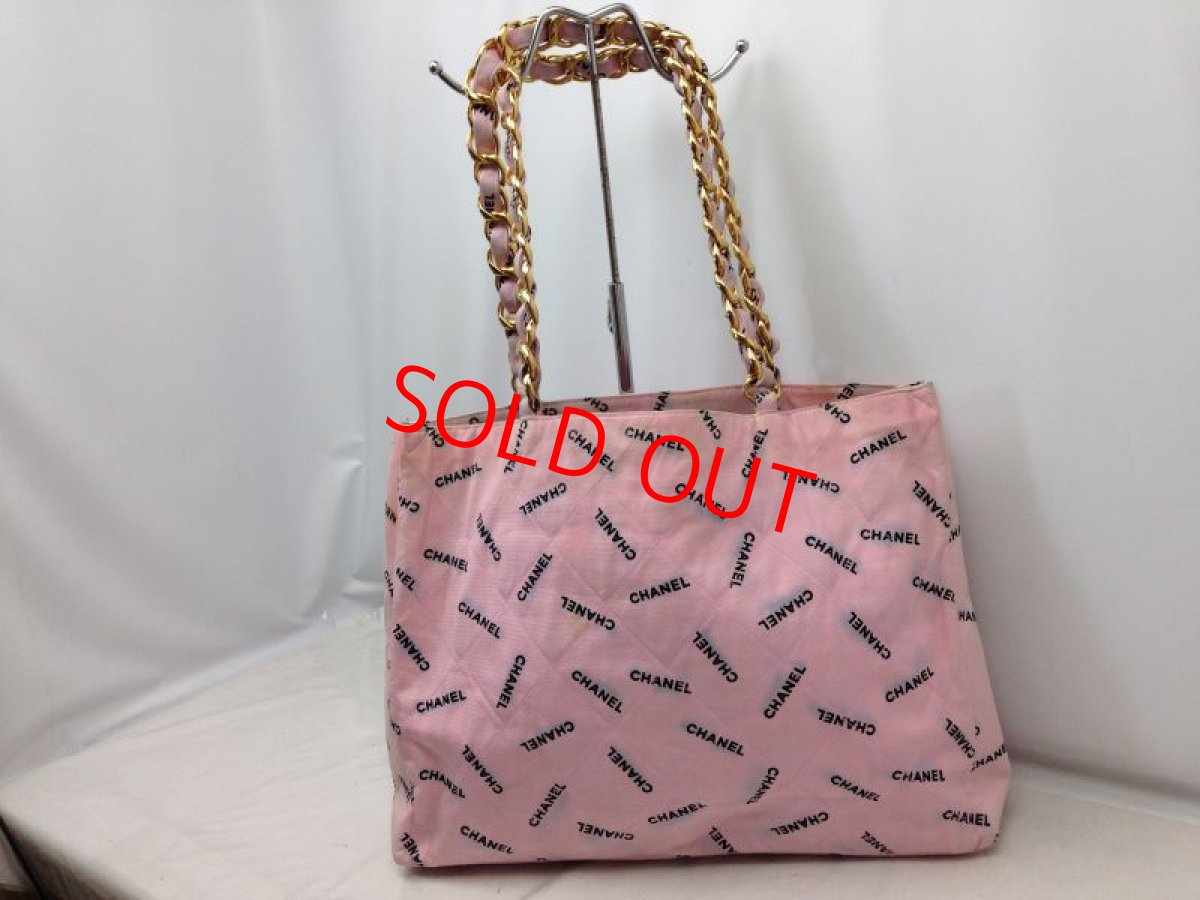 Photo1: Authentic Chanel Tote Bag Canvas Pink 6D260560 (1)