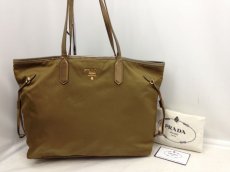 Photo1: Auth Prada Nylon Gold Plated Shoulder tote Bag moss Green Vingtage 6H020050N (1)