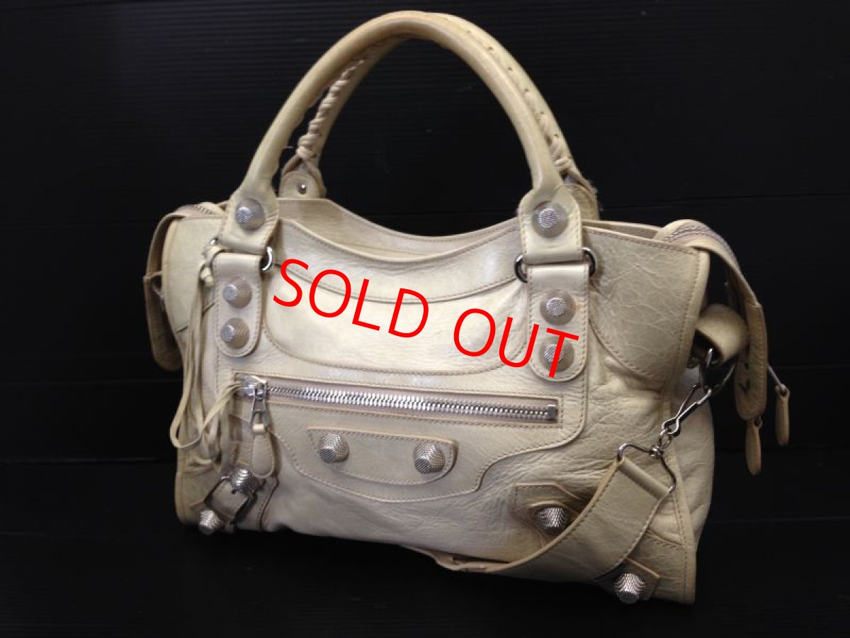 Photo2: Auth Balenciaga Giant City 2way Shoulder Bag Cream x Silver Vintage 6i220230m (2)