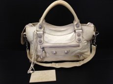 Photo1: Auth Balenciaga Giant City 2way Shoulder Bag Cream x Silver Vintage 6i220230m (1)