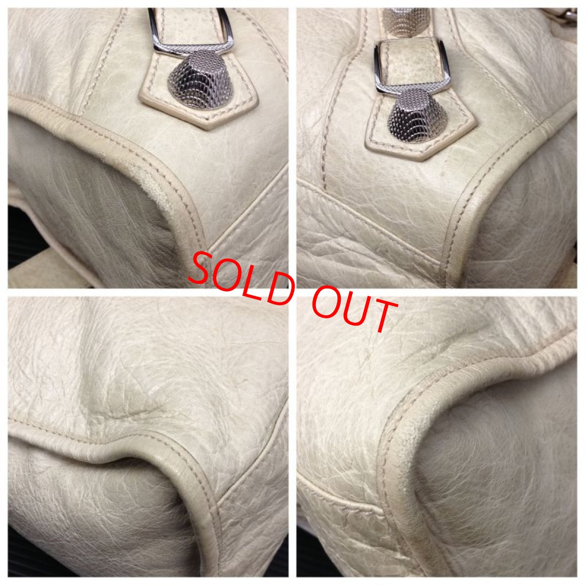 Photo3: Auth Balenciaga Giant City 2way Shoulder Bag Cream x Silver Vintage 6i220230m (3)