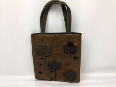 Photo1: Authentic Prada Composite Material Brown Hand Bag Leaves motif 6K290120N (1)
