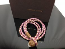 Photo1: Auth Bottega Veneta Intrecciato Leather Bracelet WW wrap  Pink tone 7A110230N (1)