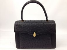 Photo1: Unbranded Genuine Ostrich Skin Leather Hand bag Black 7B070530m (1)