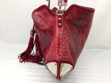 Photo4: Auth GUCCI GENUINE SNAKESKIN BAMBOO LEATHER Shoulder Bag Red 7C140540m (4)
