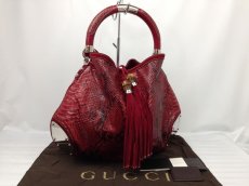 Photo1: Auth GUCCI GENUINE SNAKESKIN BAMBOO LEATHER Shoulder Bag Red 7C140540m (1)
