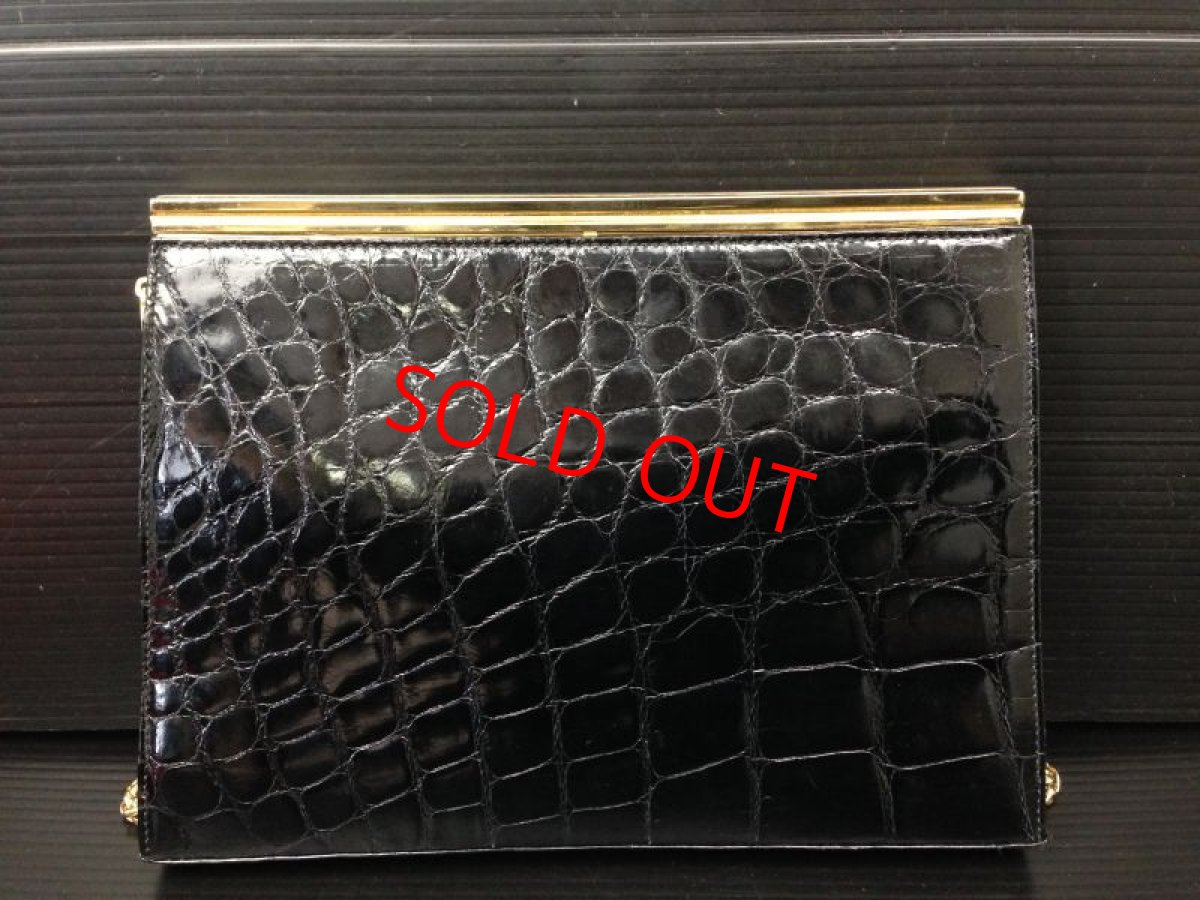 Photo2: Auth GUCCI Crocodile leather 2 way Shoulder Clutch bag Black RARE 7C280880m (2)