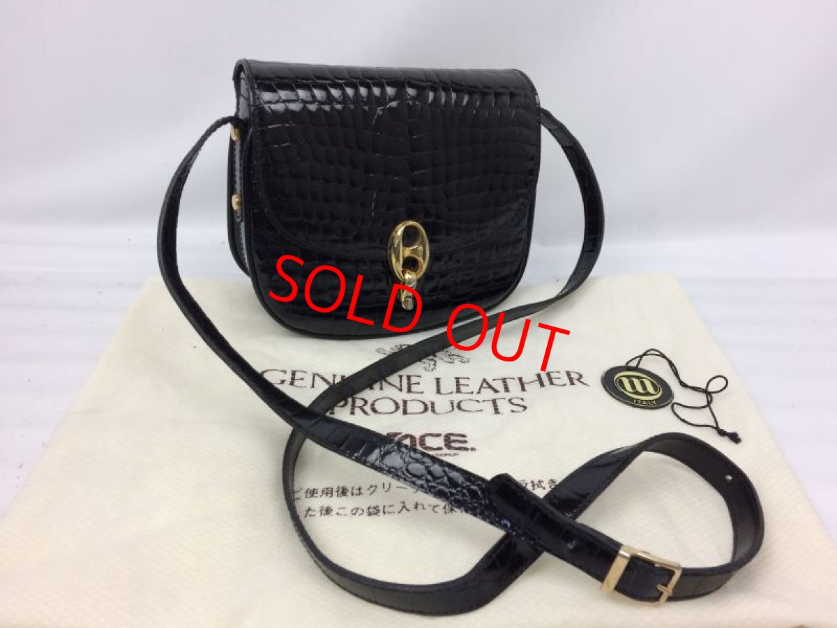 Photo1: Genuine Leather Products Crocodile Black Shoulder Bag 7E170810m (1)