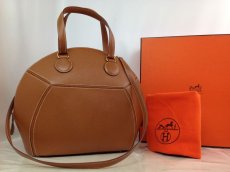 Photo1: Auth HERMES Ile De Shiki 2way Hand Bag Brown Pig Skin Vintage JT03965 7G070020m (1)