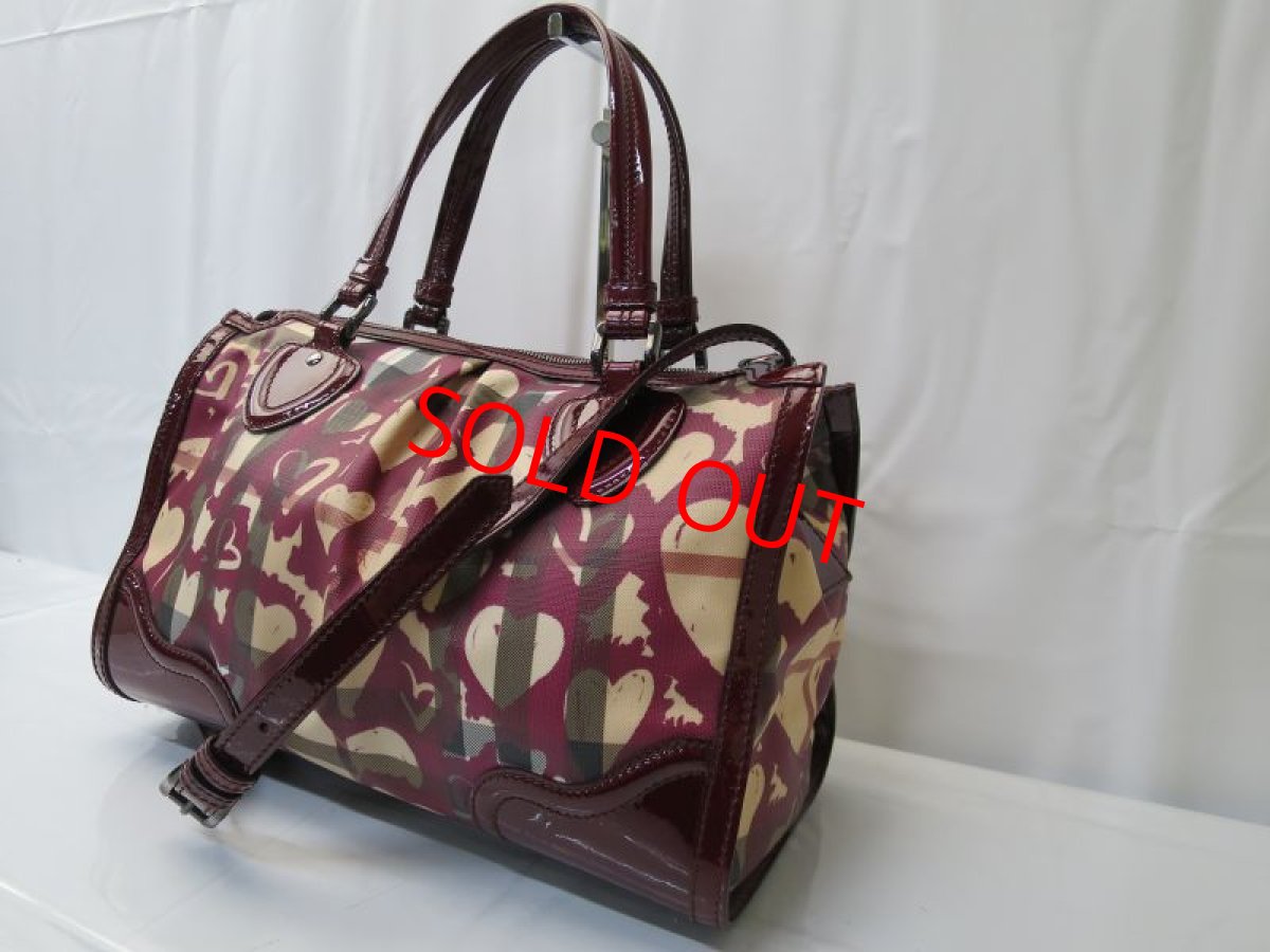 Photo1: Auth BURBERRY Heart Canvas 2 Way Shoulder Hand Bag 8C080060r (1)