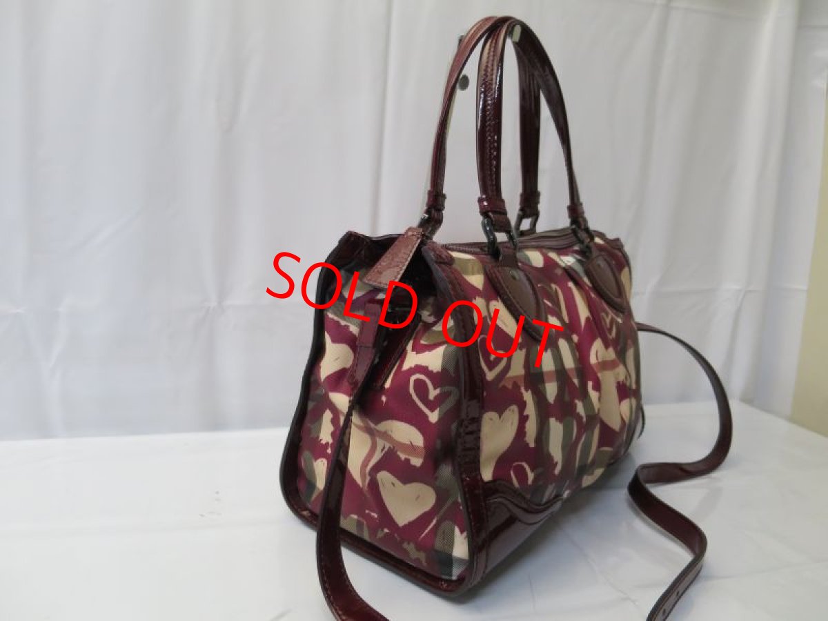 Photo4: Auth BURBERRY Heart Canvas 2 Way Shoulder Hand Bag 8C080060r (4)