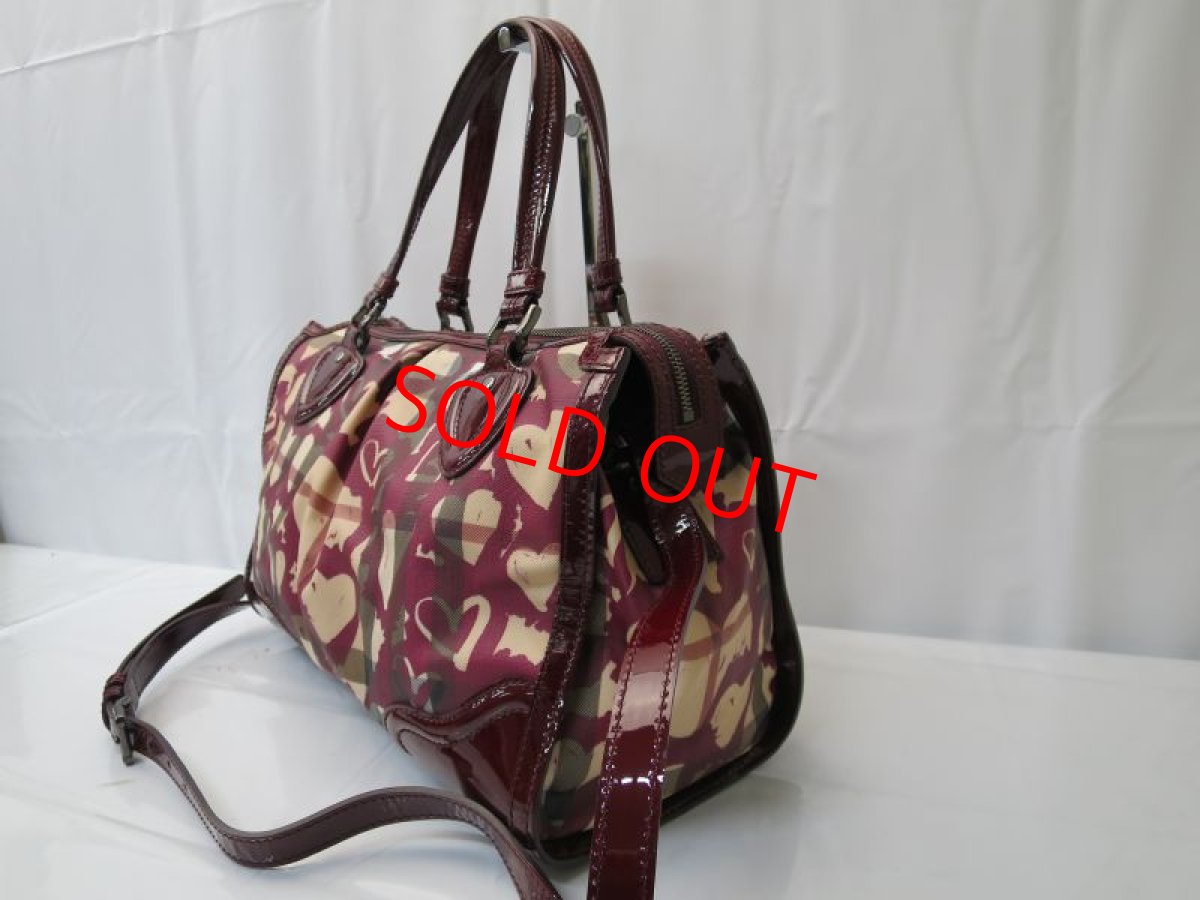 Photo5: Auth BURBERRY Heart Canvas 2 Way Shoulder Hand Bag 8C080060r (5)