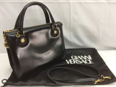 Photo1: Authentic Gianni VERSACE Leather 2 way Shoulder Hand Bag Black 8C240070m (1)