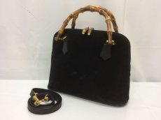 Photo1: Auth Gucci Bamboo Handle Black Leather 2 way Shoulder Hand bag  8G040550n (1)