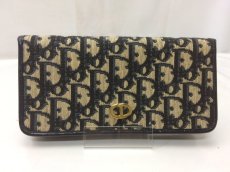 Photo1: Auth Christian Dior Trotter Pattern Cotton Canvas Bifold Wallet 9C060100m (1)