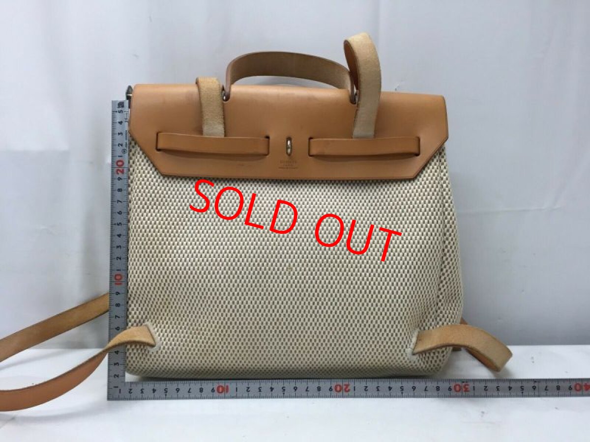 Photo5: Auith Hermes Her bag White Canvas backpack Shoulder Bag no lock Good 9E120350n (5)