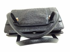 Photo6: Authentic Ostrich Leather Hand Bag Black 5H250151# (6)