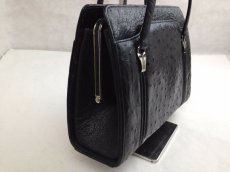 Photo4: Authentic Ostrich Leather Hand Bag Black 5H250151# (4)