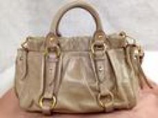 Photo3: Auth miu miu Leather 2 Way Shoulder Bag Tote Handbag  Beige 5i090660p (3)