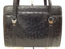 Photo2: Authentic Ostrich Leather Hand Bag Black 5H250151# (2)