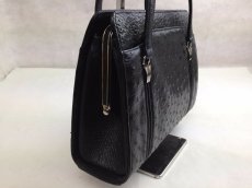 Photo3: Authentic Ostrich Leather Hand Bag Black 5H250151# (3)