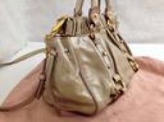 Photo5: Auth miu miu Leather 2 Way Shoulder Bag Tote Handbag  Beige 5i090660p (5)