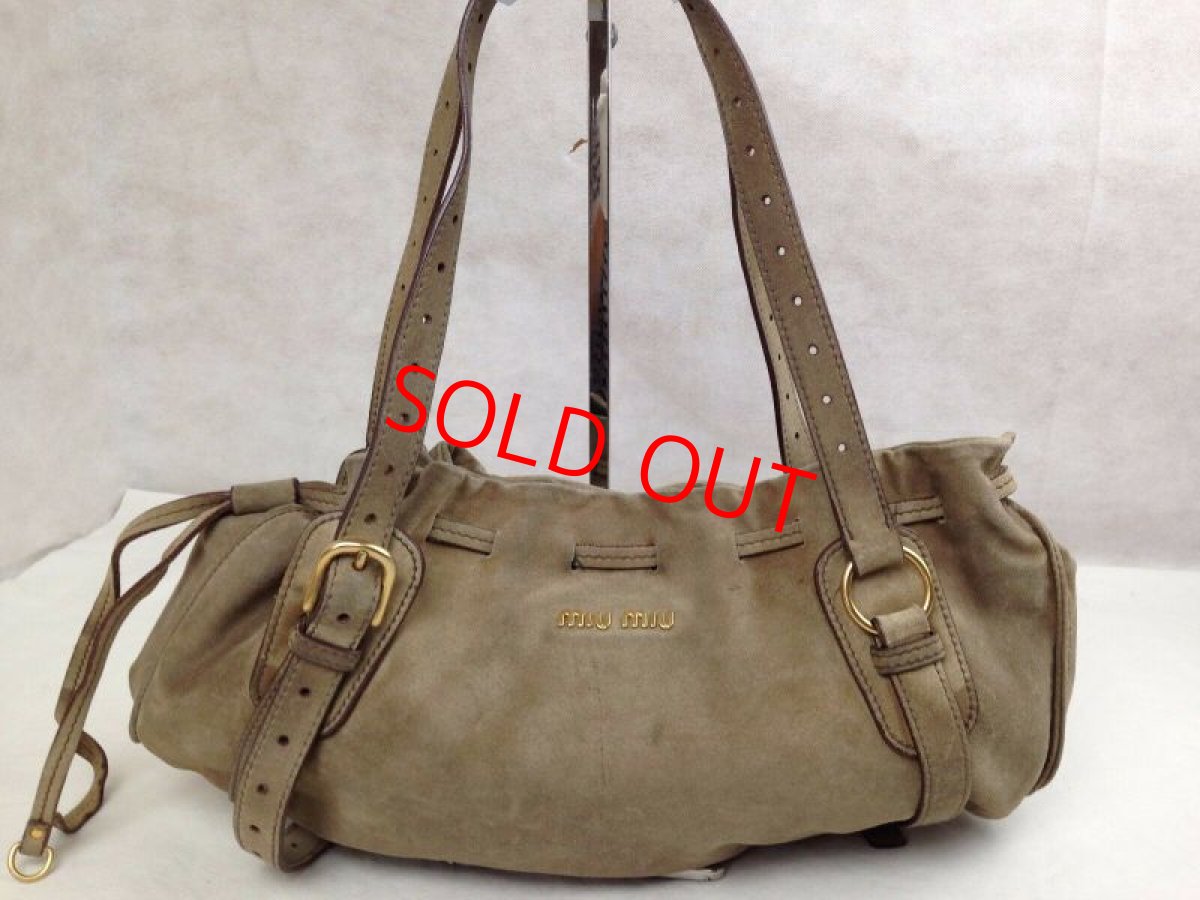 Photo1: Auth miu miu Shoulder Tote Bag Beige Suede 5I150960# (1)