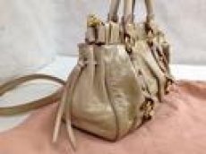 Photo4: Auth miu miu Leather 2 Way Shoulder Bag Tote Handbag  Beige 5i090660p (4)