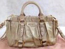Photo2: Auth miu miu Leather 2 Way Shoulder Bag Tote Handbag  Beige 5i090660p (2)