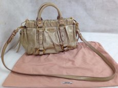 Photo1: Auth miu miu Leather 2 Way Shoulder Bag Tote Handbag  Beige 5i090660p (1)