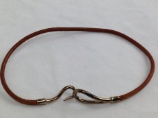 Photo5: Auth HERMES Jumbo Hook Double Wrap Bracelet Brown Leather Silver tone 5J280180# (5)