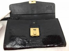 Photo6: Auth FINDIG GENUINE CROCODILE Leather Clutch Bag Black 6C090540# (6)