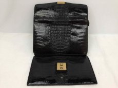 Photo8: Auth FINDIG GENUINE CROCODILE Leather Clutch Bag Black 6C090540# (8)