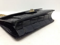 Photo4: Embossed Patent Leather Gold Tone Chain Black Shoulder Party Bag 5L090710#   (4)