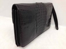 Photo3: Auth FINDIG GENUINE CROCODILE Leather Clutch Bag Black 6C090540# (3)