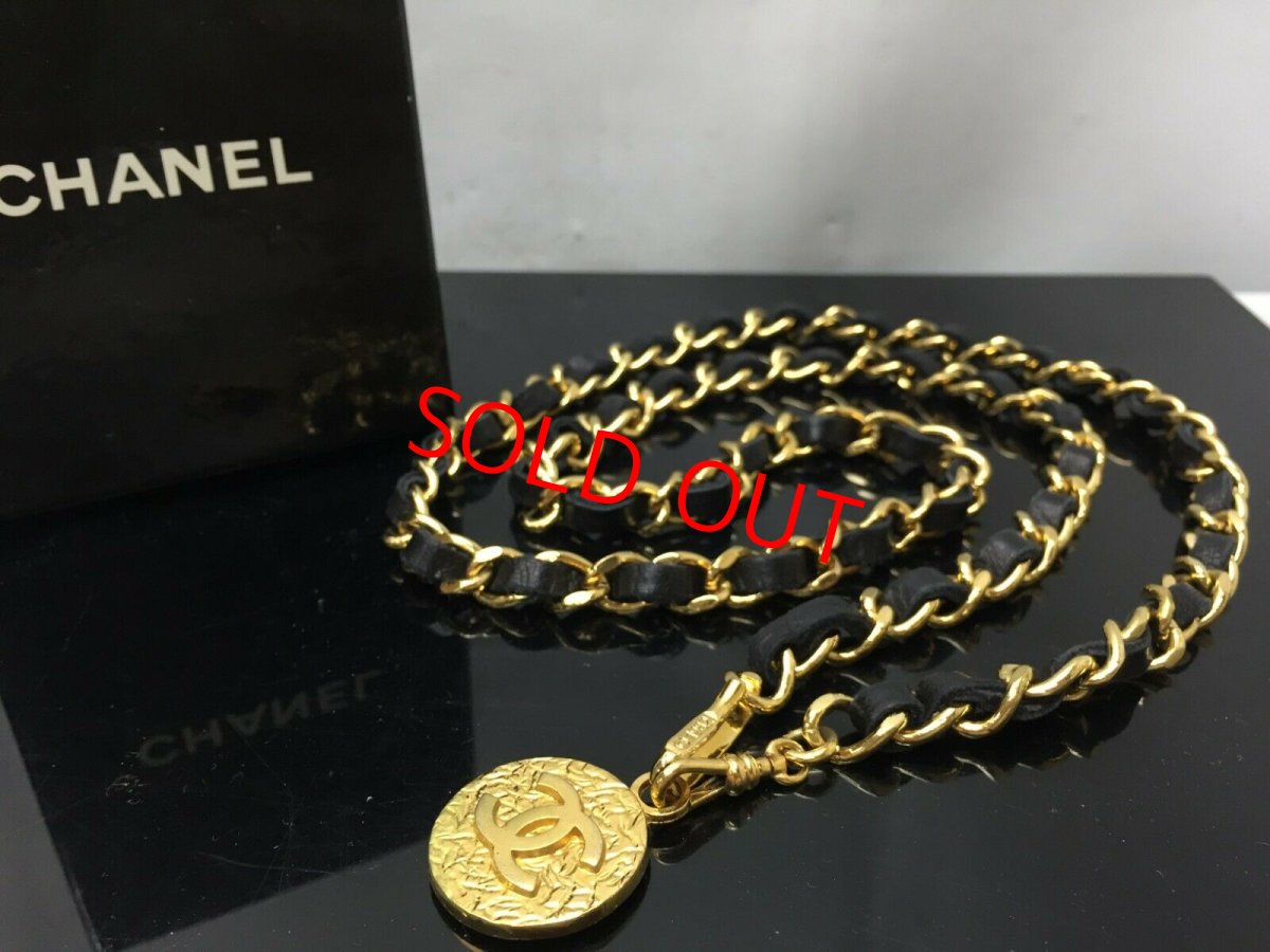 Photo1: Auth CHANEL Black Gold CC Logos Chain Belt 9F180120h (1)