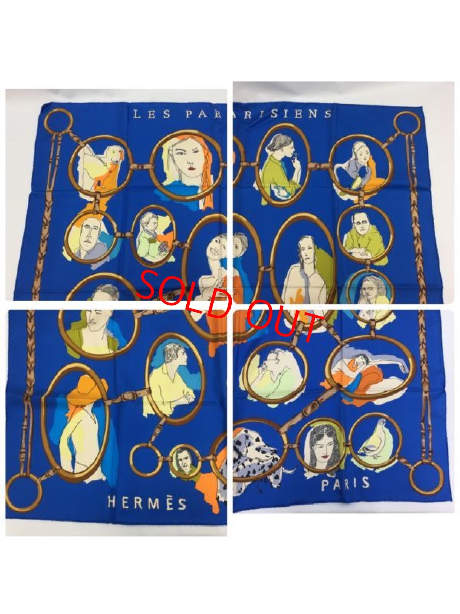 Photo2: Auth Hermes  100% Silk Scarf  "LES PARISIENS"  9H120210g (2)