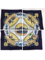 Photo2: Auth Hermes  100% Silk Scarf  "CAVALIERS PEULS"  9H120230g (2)