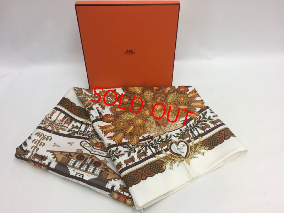 Photo1: Authentic Hermes Brown Printed 100% Silk Scarf UNUSED 9L050010n (1)