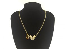 Photo1: Auth Dior Gold tone DR Logo butterfly motif Necklace 1A200040n" (1)