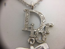 Photo3: Auth Dior Silver tone DR Logo Ribbon motif Necklace 1A260270n" (3)