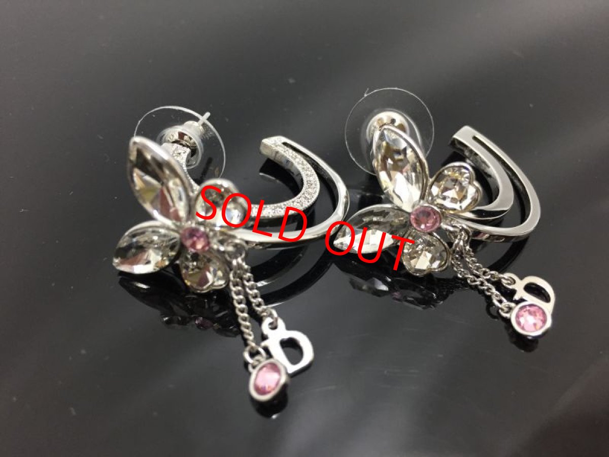 Photo1: Auth Dior Crystal Silver tone Butterfly D motif Piercing Earrings 1A260440n" (1)