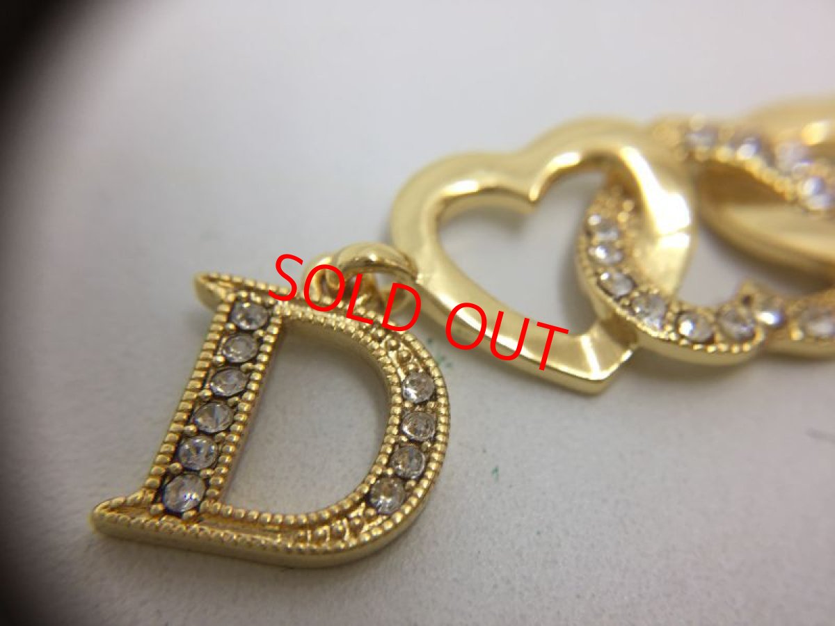 Photo6: Auth Dior Crystal Gold tone Heart & D motif Piercing Earrings 1A260390n" (6)