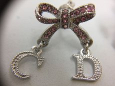 Photo3: Auth Dior Crystal Pink tone ribbon & CD motif Piercing Earrings 1A260200n" (3)